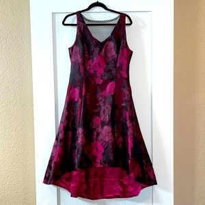 White House Black Market floral print satin and lace A line dress